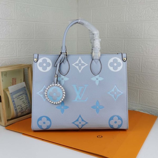 Replica LV By The Pool Onthego MM Blue Beige Pink Bag - Image 2