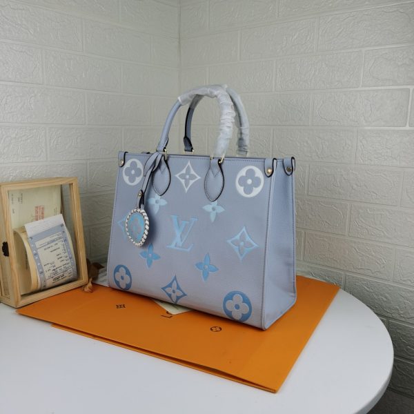 Replica LV By The Pool Onthego MM Blue Beige Pink Bag - Image 3