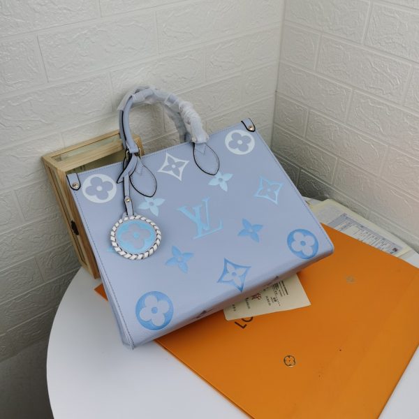 Replica LV By The Pool Onthego MM Blue Beige Pink Bag - Image 6