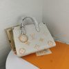 Best Replicas Bags - Replica LV By The Pool Onthego MM Blue Beige Pink Bag Shop For Best Louis Vuitton LV Replica Bags With Cheap Price