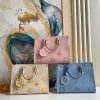 Best Replicas Bags - Replica LV By The Pool Onthego MM Blue Beige Pink Bag Shop For Best Louis Vuitton LV Replica Bags With Cheap Price