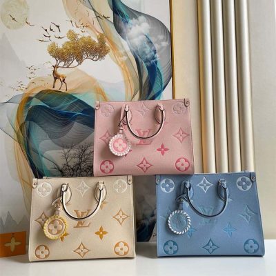 Replica LV By The Pool Onthego MM Blue Beige Pink Bag
