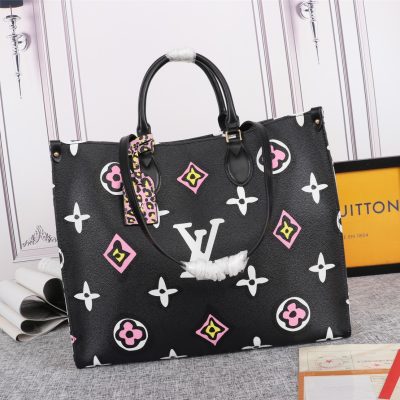 LV Onthego GM Replica Carryall Bag Black/Brown