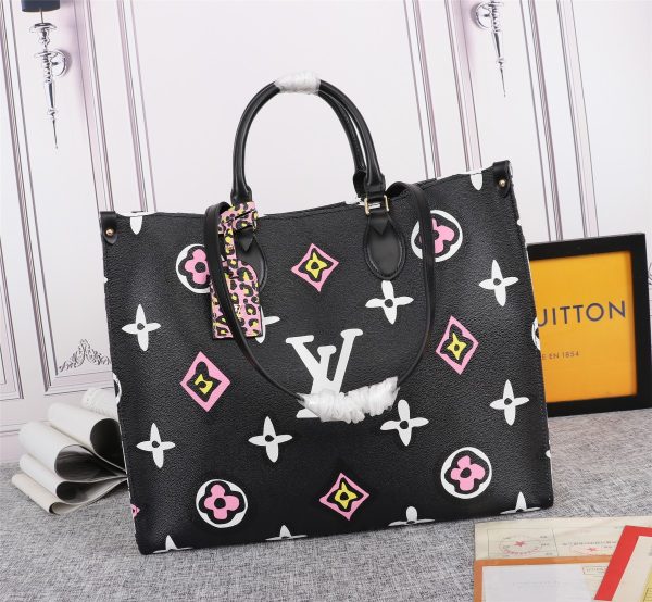 LV Onthego GM Replica Carryall Bag Black/Brown