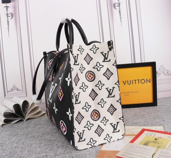 LV Onthego GM Replica Carryall Bag Black/Brown - Image 2
