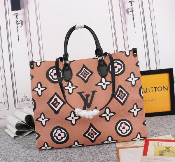 LV Onthego GM Replica Carryall Bag Black/Brown - Image 9