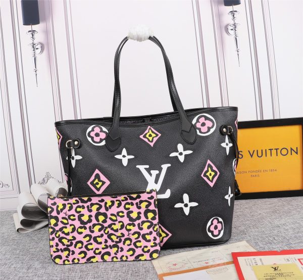 Louis Vuitton Replica Neverfull MM Tote - Black/White M45818