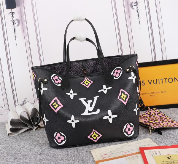 Louis Vuitton Replica Neverfull MM Tote - Black/White M45818 - Image 2