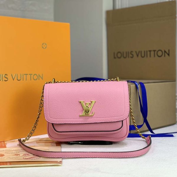 Replica LV Lockme Chain PM in Black, White & Pink - Image 10