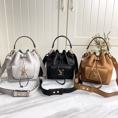 Replica LV Lockme Bucket Bag in Black, Brown & Grey
