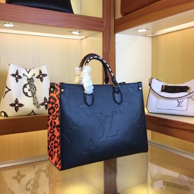 Replica Louis Vuitton Leopard-Print Onthego Tote Black/Brown