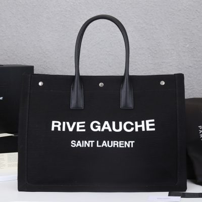 YSL Rive Gauche Linen & Leather Tote Bag Replica