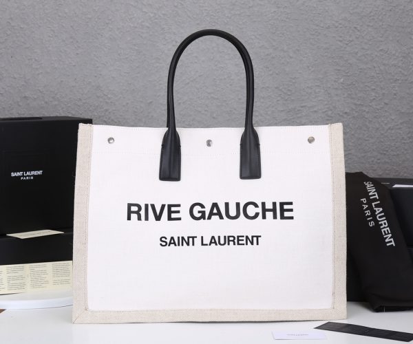YSL Rive Gauche Linen & Leather Tote Bag Replica - Image 11