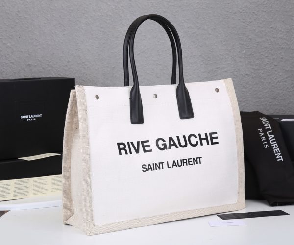 YSL Rive Gauche Linen & Leather Tote Bag Replica - Image 12