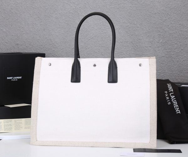YSL Rive Gauche Linen & Leather Tote Bag Replica - Image 14