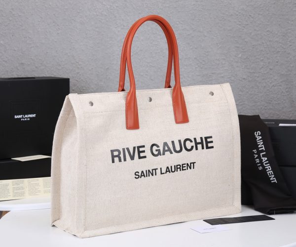 YSL Rive Gauche Linen & Leather Tote Bag Replica - Image 7