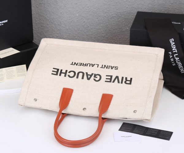 YSL Rive Gauche Linen & Leather Tote Bag Replica - Image 9