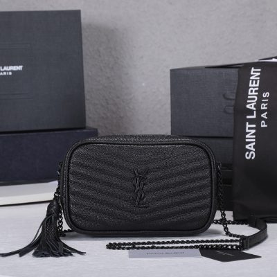 Replica YSL Lou Mini Bag in Black with Silver Hardware