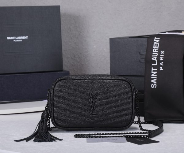 Replica YSL Lou Mini Bag in Black with Silver Hardware