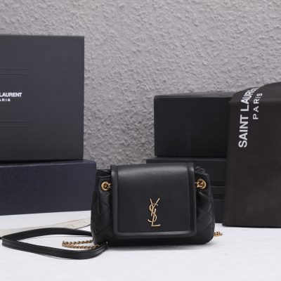 Replica YSL Mini Nolita Lambskin Bag - Black/White