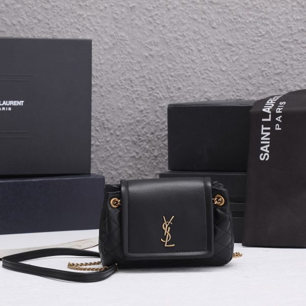 Replica YSL Mini Nolita Lambskin Bag - Black/White