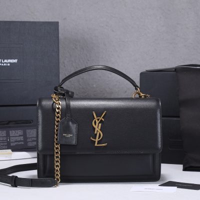YSL Sunset Medium Replica Bag - Black & Beige Handle Design