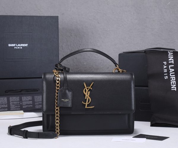 YSL Sunset Medium Replica Bag - Black & Beige Handle Design