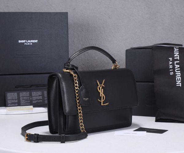 YSL Sunset Medium Replica Bag - Black & Beige Handle Design - Image 2