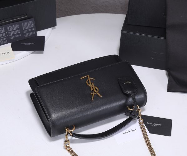 YSL Sunset Medium Replica Bag - Black & Beige Handle Design - Image 4