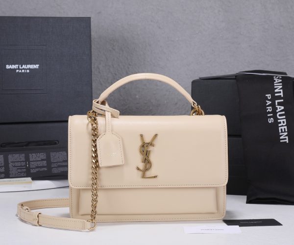 YSL Sunset Medium Replica Bag - Black & Beige Handle Design - Image 7