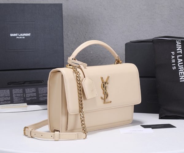 YSL Sunset Medium Replica Bag - Black & Beige Handle Design - Image 8