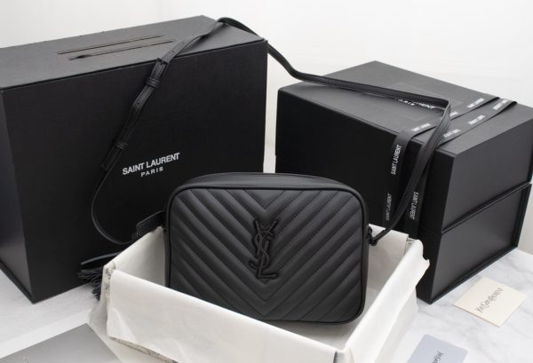 Replica YSL Lou Quilted Leather Camera Bag - Black/Silver