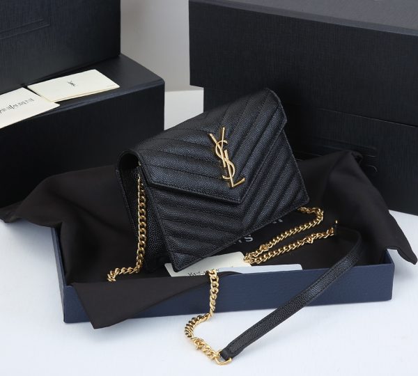 Replica YSL Envelope Chain Wallet – Embossed Leather 1888 - Image 12