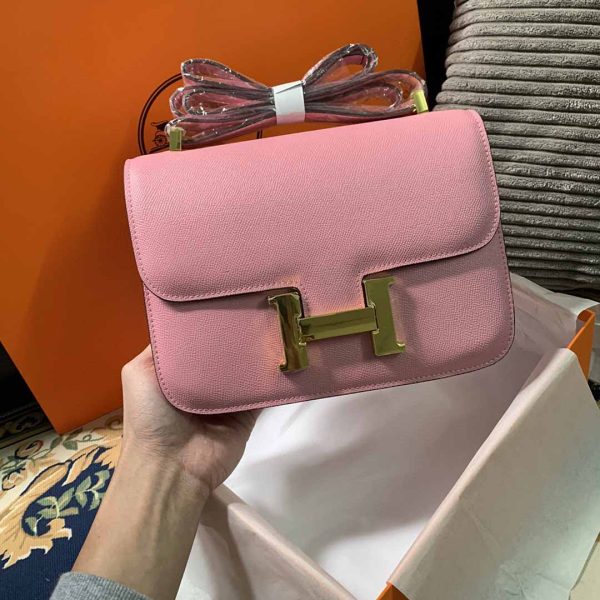 Replica Hermes Constance Handbag 24cm/19cm Black/White/Pink - Image 18