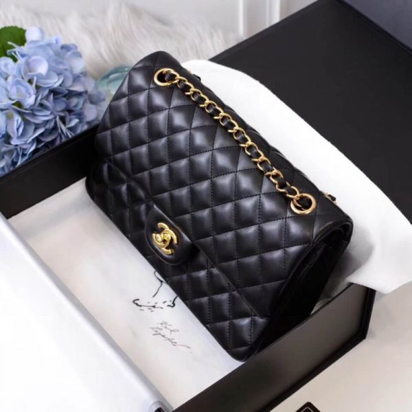 Chanel 2.55 Black Lambskin Medium Flap Bag Replica - Image 3