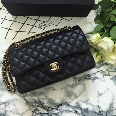 Chanel 2.55 Black Lambskin Medium Flap Bag Replica