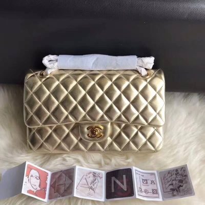 Replica Chanel 2.55 Gold Lambskin Leather Medium Flap Bag