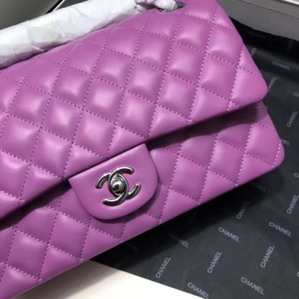 Purple Lambskin Chanel 2.55 Medium Flap Bag Replica - Image 4
