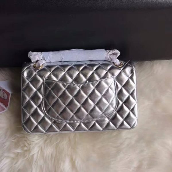 Chanel 1112 Silver Medium 2.55 Lambskin Leather Replica Flap Bag - Image 2