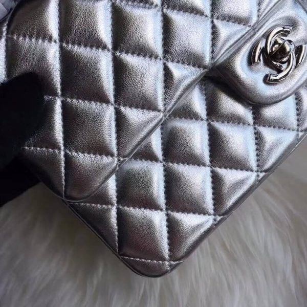 Chanel 1112 Silver Medium 2.55 Lambskin Leather Replica Flap Bag - Image 4