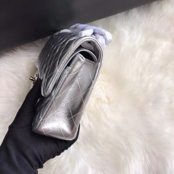 Chanel 1112 Silver Medium 2.55 Lambskin Leather Replica Flap Bag - Image 5