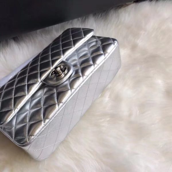 Chanel 1112 Silver Medium 2.55 Lambskin Leather Replica Flap Bag - Image 6