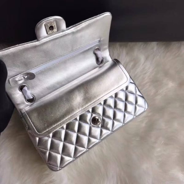 Chanel 1112 Silver Medium 2.55 Lambskin Leather Replica Flap Bag - Image 7