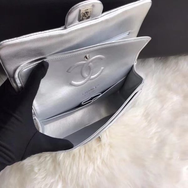 Chanel 1112 Silver Medium 2.55 Lambskin Leather Replica Flap Bag - Image 8