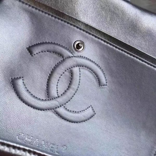Chanel 1112 Silver Medium 2.55 Lambskin Leather Replica Flap Bag - Image 9