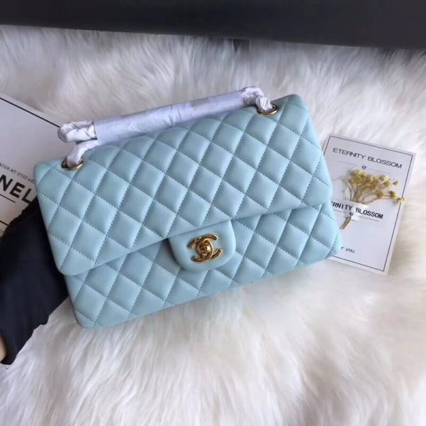 Tiffany Blue Chanel 2.55 Lambskin Leather Replica Flap Bag - Image 4