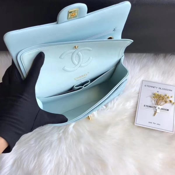 Tiffany Blue Chanel 2.55 Lambskin Leather Replica Flap Bag - Image 9