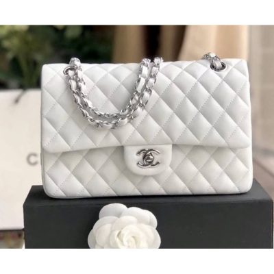White Chanel 2.55 Flap Bag - Medium Lambskin Leather Replica
