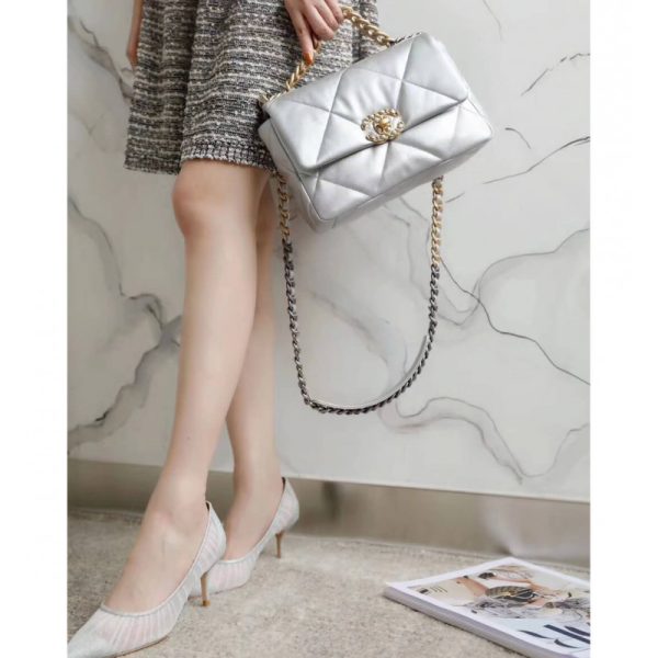 Replica Chanel 19 Flap Bag - Silver AS1160 - Image 3