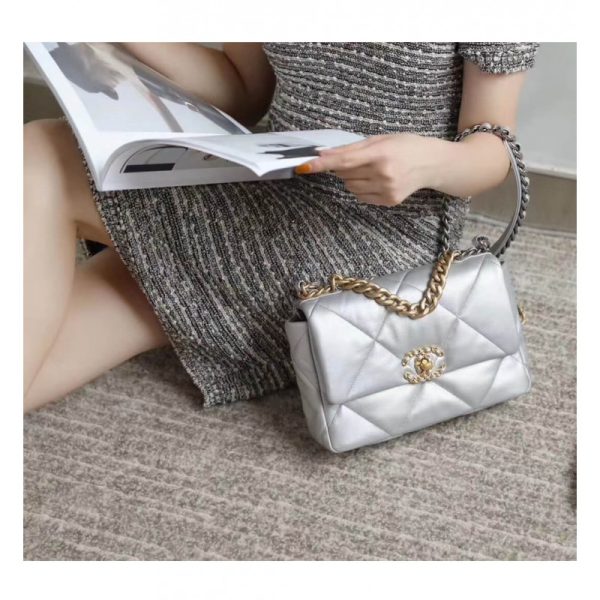Replica Chanel 19 Flap Bag - Silver AS1160 - Image 4